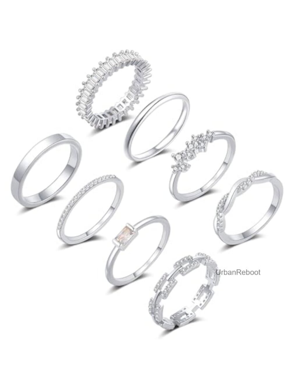 8pcs Gold Plated Stackable Rings for Women Non Tarnish CZ Band Ring